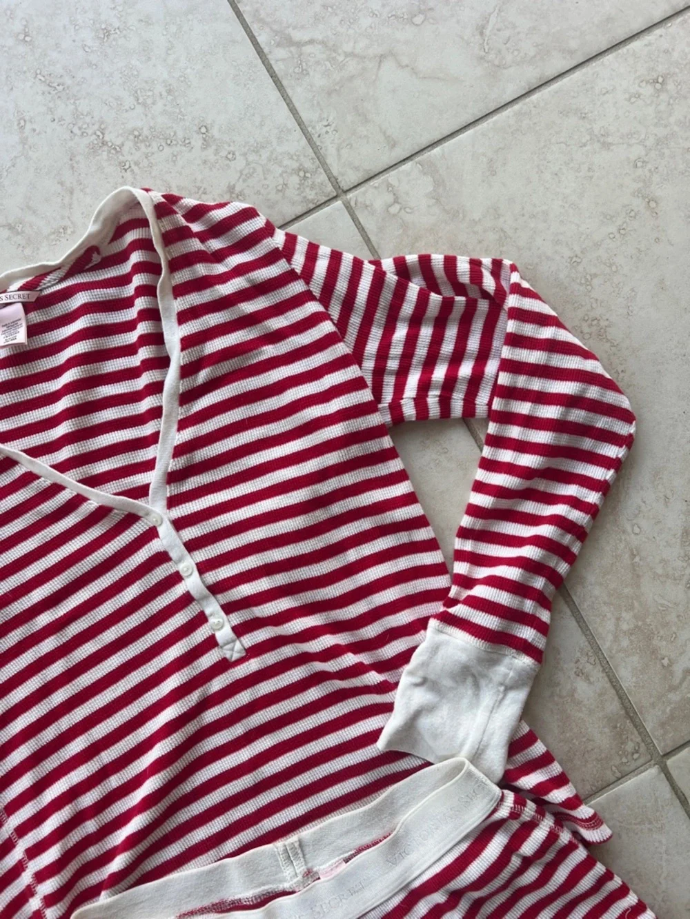 Victoria's Secret Red & White Striped Henley Pajama Set - Picture 6 of 10